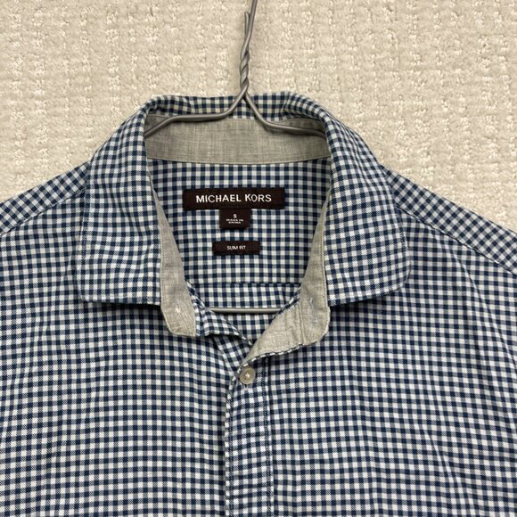 Michael Kors Dress Shirt Mens S Blue / White Gingham Check Collared Button Down - Picture 7 of 14
